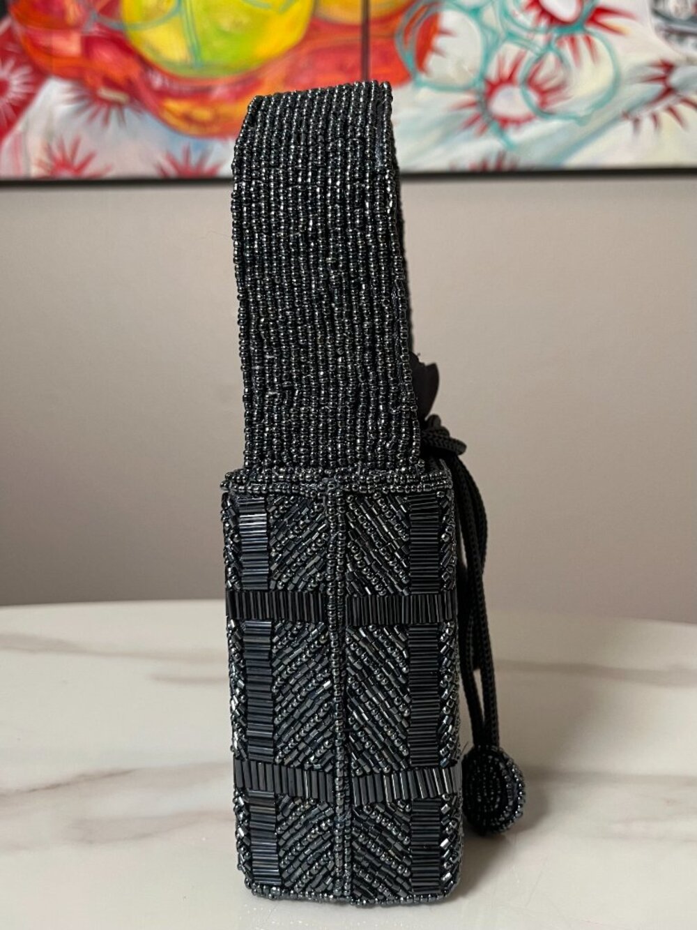 La Regale Gunmetal Gray Beaded Art Deco Vintage Top Handle Evening Bag - Picture 5 of 13